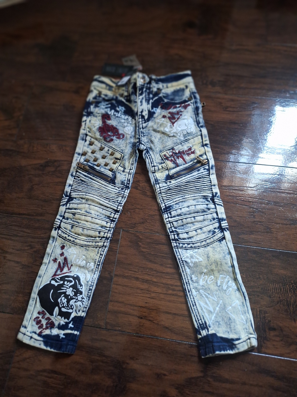 Boys  Graphic Distressed Skinny Jeans in Yellow/Black